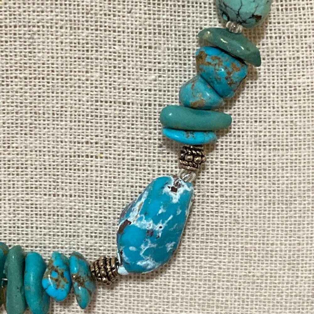 Peyote Bird Signed Turquoise Necklace 925 Sterling Silver 16" - Picture 3 of 13